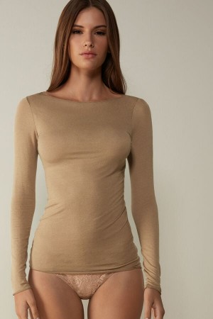 Intimissimi Boat Neck Modal Cashmere Ultralight Donna Maniche Lunghe Marroni | 538-ZHDPIQ