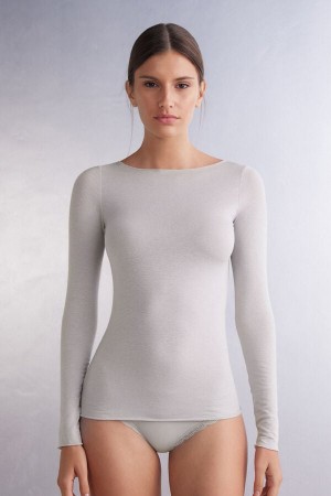 Intimissimi Boat Neck Modal Cashmere Ultralight Donna Maniche Lunghe Grigie | 013-UMOSNR