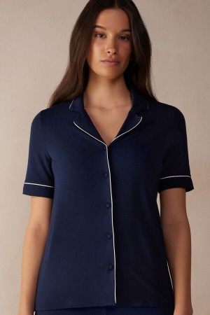 Intimissimi Button Up In Modal Donna Camicia Blu | 507-KEHZOF