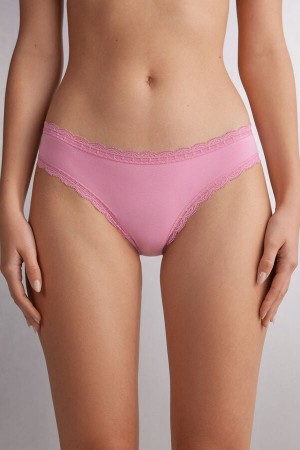 Intimissimi Cotton And Lace Donna Slip Rosa | 123-NQVIKB