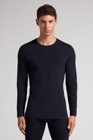 Intimissimi Crew-Neck Merino-Wool Uomo Maniche Lunghe Nere | 102-GUCITF