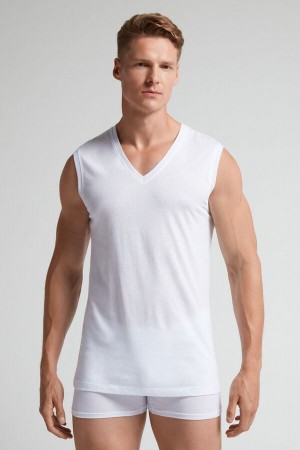 Intimissimi Extrafine Superior Cotton V-Neck Uomo Canotta Bianche | 762-BHENMU