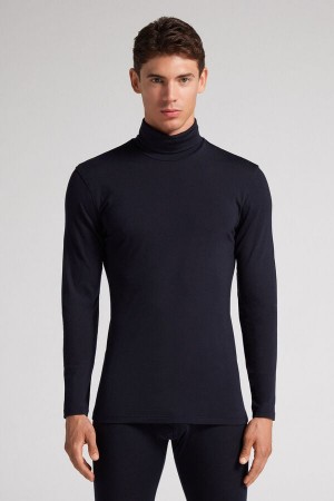 Intimissimi High-Neck Merino-Wool Uomo Maniche Lunghe Nere | 561-BDKVIX