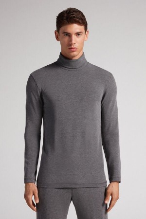 Intimissimi High-Neck Modal-Cashmere Uomo Maniche Lunghe Grigie Profondo | 746-REUDFH