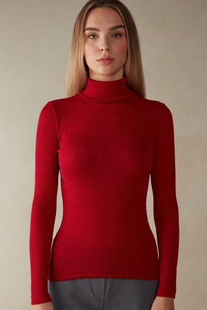 Intimissimi High-Neck Tubular In Wool And Silk Donna Maglia Rosse | 457-KVUXAL