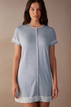 Intimissimi Lace Trim Button Up Donna Pigiama Blu Chiaro | 672-JCLXPO