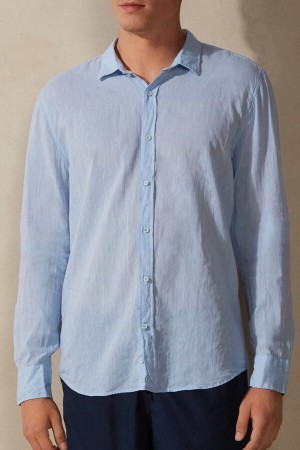 Intimissimi Linen And Cotton Uomo Camicia Blu Chiaro | 806-KIEQXV