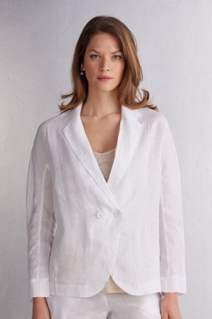 Intimissimi Linen Cloth Double Breasted Donna Giacca Bianche | 948-YUDOER