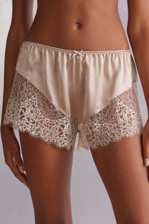 Intimissimi Living In Luxe Silk And Lace Donna Pantaloncini Beige | 768-XAWMID