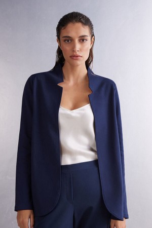 Intimissimi Long-Sleeved Cotton Interlock Donna Cardigan Blu | 584-NLYGKR