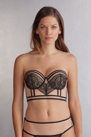 Intimissimi Luxury Moments Giada Bandeau Bustier Donna Reggiseno Nere Beige | 568-REOTJH