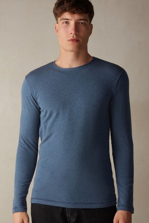 Intimissimi Modal-Cashmere Uomo Maniche Lunghe Blu | 139-TUEJLH