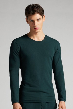 Intimissimi Modal-Cashmere Uomo Maniche Lunghe Verdi Scuro | 734-RJBIZY