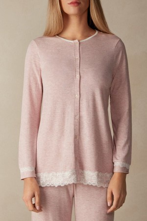 Intimissimi Modal And Lace Donna Cardigan Rosa Chiaro | 852-ZAYSDF