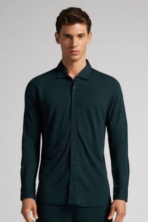 Intimissimi Modal And Silk Piqué Uomo Camicia Verdi Scuro | 283-IMHOEX