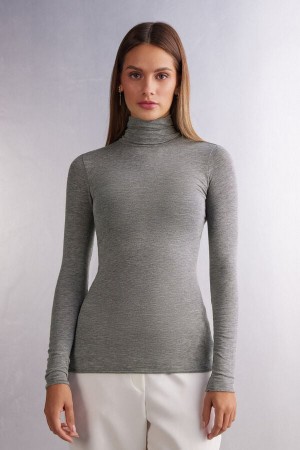 Intimissimi Modal Cashmere Ultralight High-Neck Donna Maniche Lunghe Grigie | 784-QZSLCG