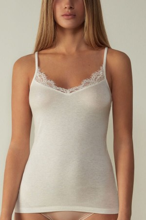 Intimissimi Modal Ultralight Cashmere Blend With Lace Donna Canotta Gialle Chiaro | 846-MNVKEO