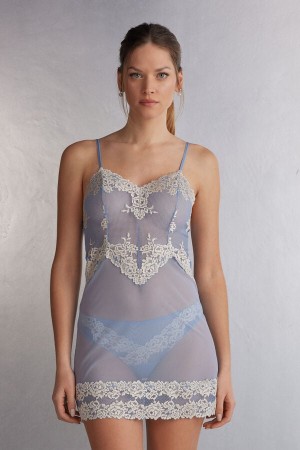 Intimissimi Pretty Flowers Babydoll Donna Pigiama Blu Bianche | 375-YRXOMK