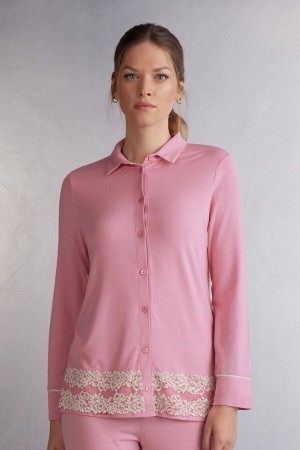 Intimissimi Pretty Flowers Button Up In Modal Donna Camicia Rosa Bianche | 135-FQLIPE