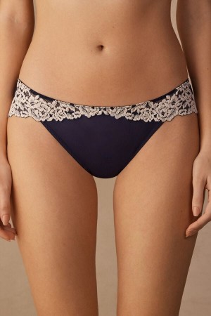 Intimissimi Pretty Flowers Donna Slip Blu Profondo Gialle Chiaro | 793-BOGQEP