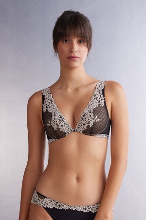 Intimissimi Pretty Flowers Elena Balconette Donna Reggiseno Nere Bianche | 587-PJQMFS