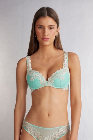 Intimissimi Pretty Flowers Gioia Super Push-Up Donna Reggiseno Verdi Bianche | 486-GEZYFK