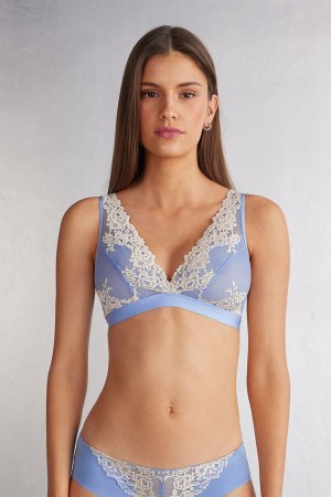 Intimissimi Pretty Flowers Lara Triangle Donna Reggiseno Blu Bianche | 469-MHUWLJ