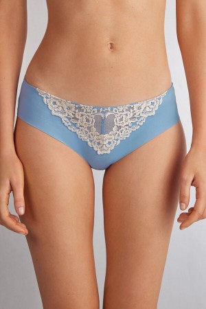 Intimissimi Pretty Flowers Seamless Cotton Donna Slip Blu Bianche | 902-GJBLRS