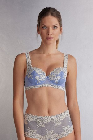 Intimissimi Pretty Flowers Sofia Balconette Donna Reggiseno Blu Bianche | 640-SHXUBF