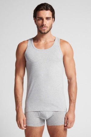 Intimissimi Round Neck In Stretch Superior Cotton Uomo Canotta Grigie Chiaro | 317-WBSFAM