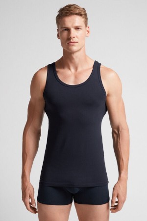 Intimissimi Round Neck In Stretch Superior Cotton Uomo Canotta Nere | 907-KCRVJZ