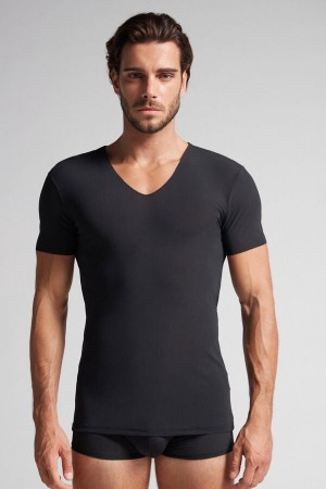 Intimissimi Seamless Micromesh Uomo Maglietta Nere | 934-XLRUQG