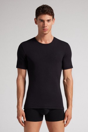 Intimissimi Short-Sleeve Modal-Cashmere Uomo Maglietta Nere | 106-AJGDLF