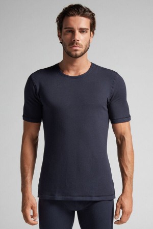 Intimissimi Short-Sleeve Modal-Cashmere Uomo Maglietta Nere | 569-WLROCU