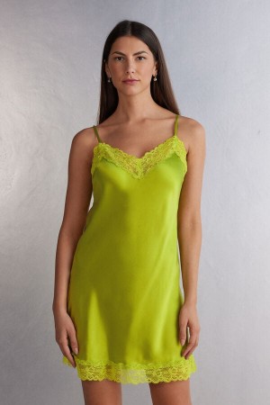 Intimissimi Silk Slip With Lace Insert Detail Donna Pigiama Verdi | 942-YDVNAO