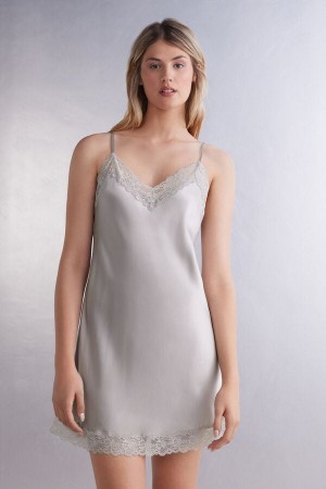 Intimissimi Silk Slip With Lace Insert Detail Donna Pigiama Grigie | 293-MTRAGQ