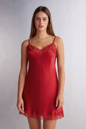 Intimissimi Silk Slip With Lace Insert Detail Donna Pigiama Rosse | 530-XTNLYE