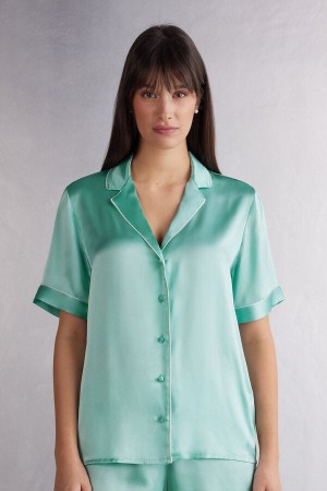 Intimissimi Silk With Contrast Trim Donna Camicia Verdi | 807-NPECQZ