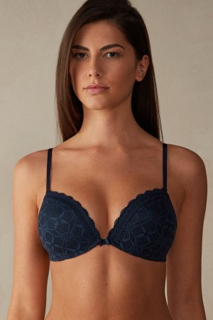 Intimissimi Silvia Push-Up Lace Donna Reggiseno Blu | 142-UXNVQO