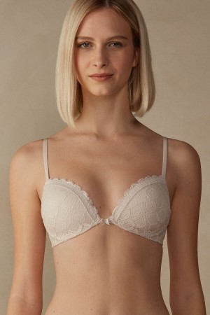 Intimissimi Silvia Push-Up Lace Donna Reggiseno Crema Rosa | 238-DHFAEZ