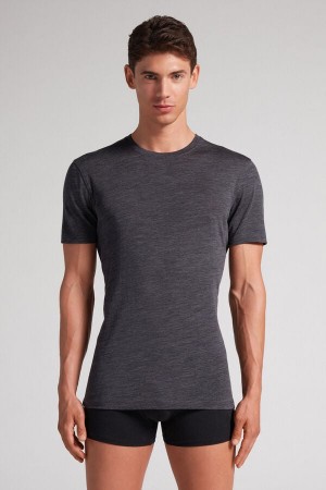 Intimissimi Stretch Merino Wool Short-Sleeve Uomo Maglietta Grigie | 924-KXGALW