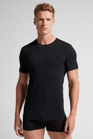 Intimissimi Stretch Superior Cotton Uomo Maglietta Nere | 698-HFEMUJ