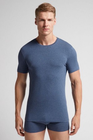 Intimissimi Stretch Superior Cotton Uomo Maglietta Blu | 641-PBLHAY