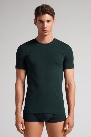 Intimissimi Stretch Superior Cotton Uomo Maglietta Verdi Scuro | 082-UYHEBM