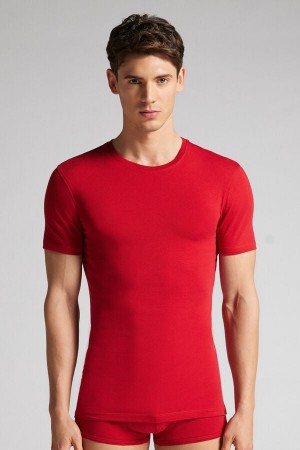 Intimissimi Stretch Superior Cotton Uomo Maglietta Rosse | 218-GDJOPL