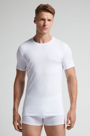 Intimissimi Stretch Superior Cotton Uomo Maglietta Bianche | 571-IZBWSL