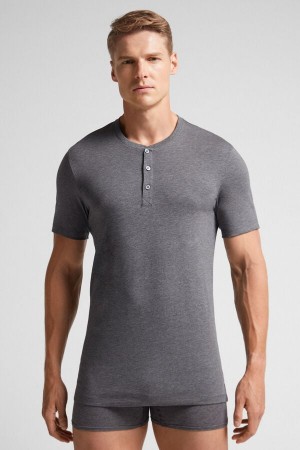 Intimissimi Superior Cotton Henley Uomo Maglietta Grigie Profondo | 358-NDRJHF