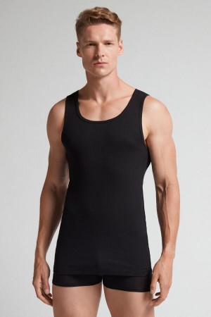 Intimissimi Superior Cotton Ribbed Uomo Canotta Nere | 821-OGWEUR