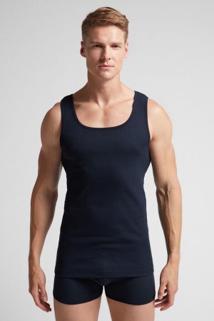 Intimissimi Superior Cotton Ribbed Uomo Canotta Nere | 423-KSAJBC