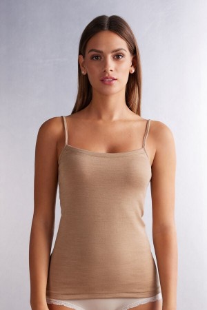 Intimissimi Wool Cotton Camisole Donna Canotta Marroni | 612-JPWZMQ